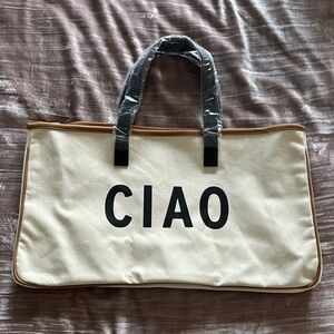 CIAO Cream and Black Canvas Tote Bag with Minimalist Design